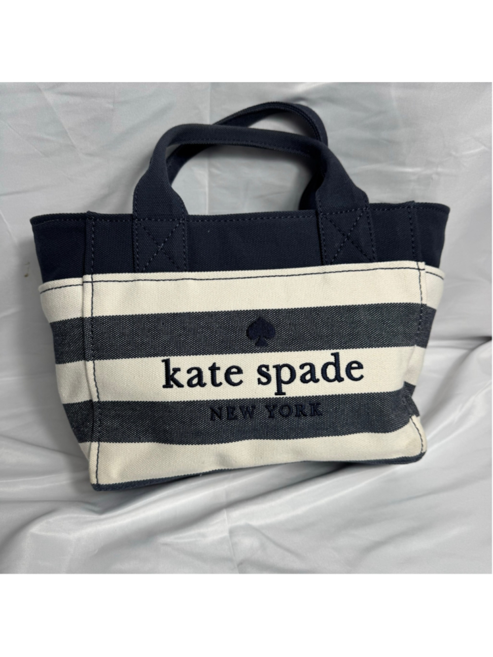 Women's Kate Spade Canvas Tote Bag One Size Navy Blue and White Striped - Picture 2 of 9